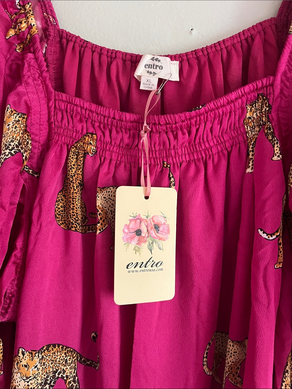 entro Hot Pink Leopard-Print Puff Sleeve Mini Dress - Picture 6 of 7